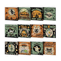 Saillong 12 Pack Halloween Diamond Painting Greeting Card Kits DIY Halloween Diamond Art Cards with Envelopes Green Black Cat Skull 5D Rhinestones Painting Kit for Adults DIY Craft Family Friend Gifts