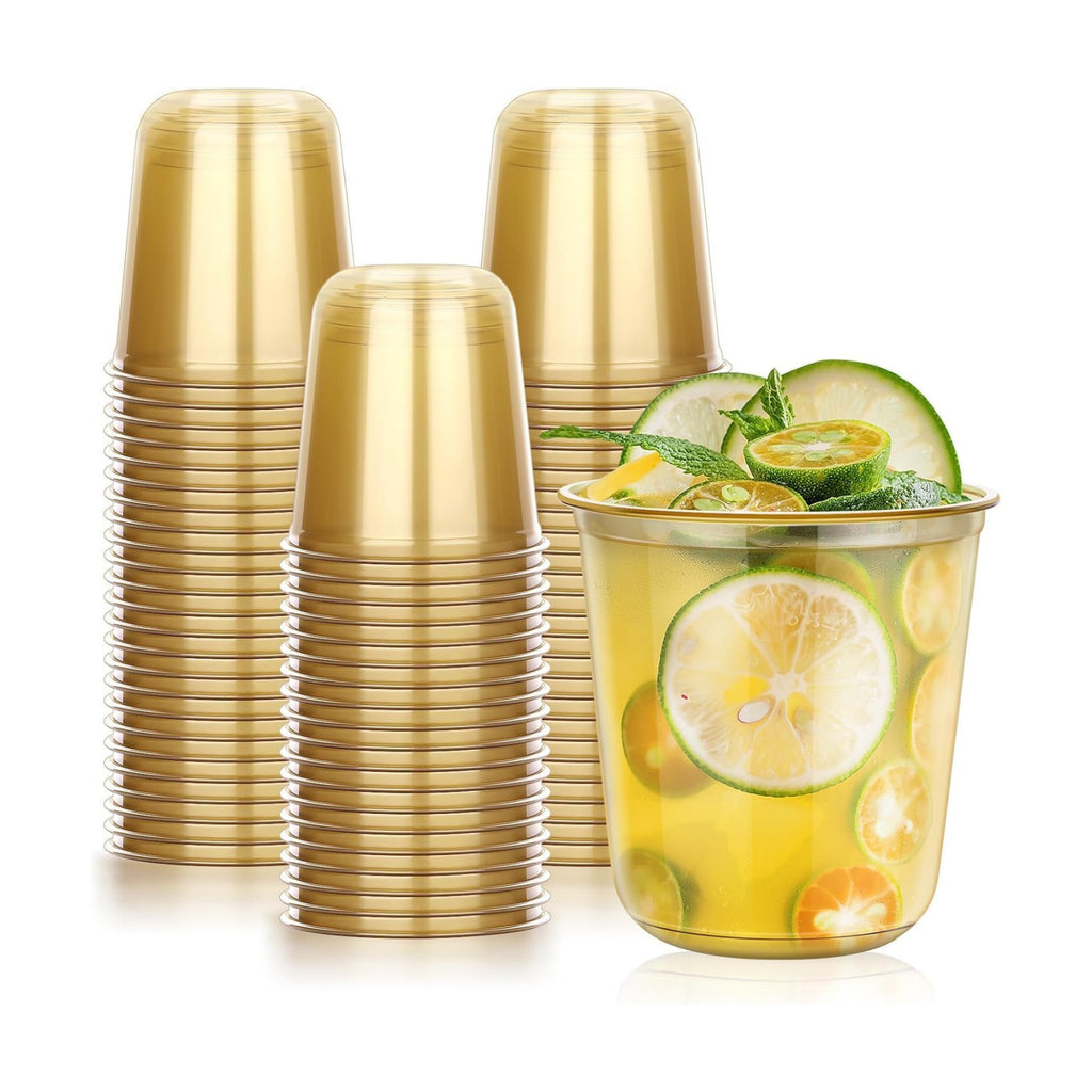 KesaPlan 100Pcs 12oz Gold Plastic Party Cups, Disposable Wine Cocktail Cups
