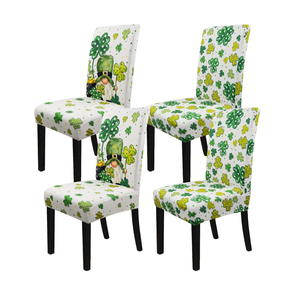 St Patricks Day Chair Cover Set of 4 Irish Gnome Shamrock Dining Room Slipcovers Stretch Parsons Chair Seat Protectors St Patricks Spring Holiday Decor-4PCS