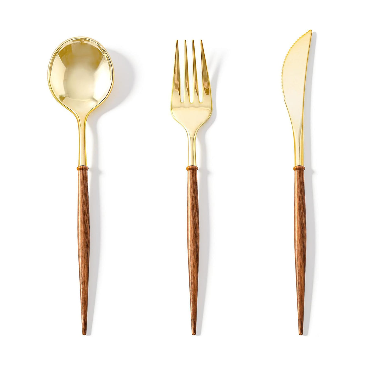 N9R 180PCS Gold Plastic Silverware, Disposable Wood Grain Utensils/Cutlery