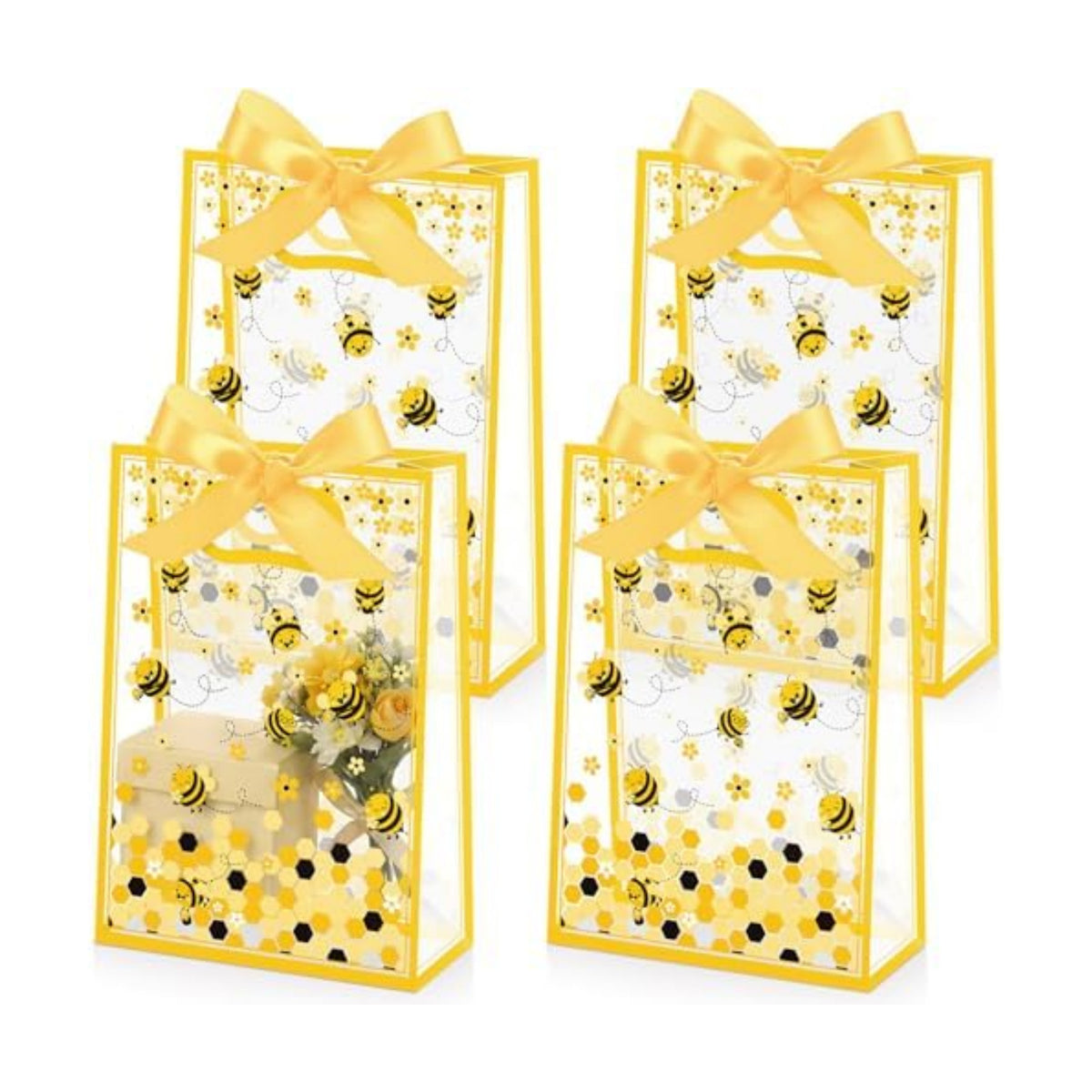 Capoda 24 Pack Bee Gift Bags with Handles Reusable Plastic Honeycomb Party Favor Bag Honeycomb Goodie Bag for Mommy to Bee Baby Shower Birthday Spring Summer Party Supplies 2026 Treat Bags Bulk