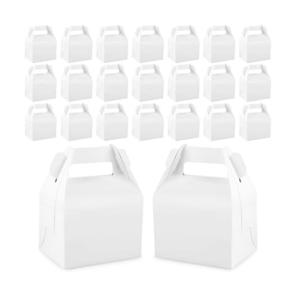 Hxezoc 24 Pieces White Party Favor Boxes Gable Candy Treat Box Folding Paper Gift Box with Handles for Baby Showers Birthday Party Wedding Decoration Supplies
