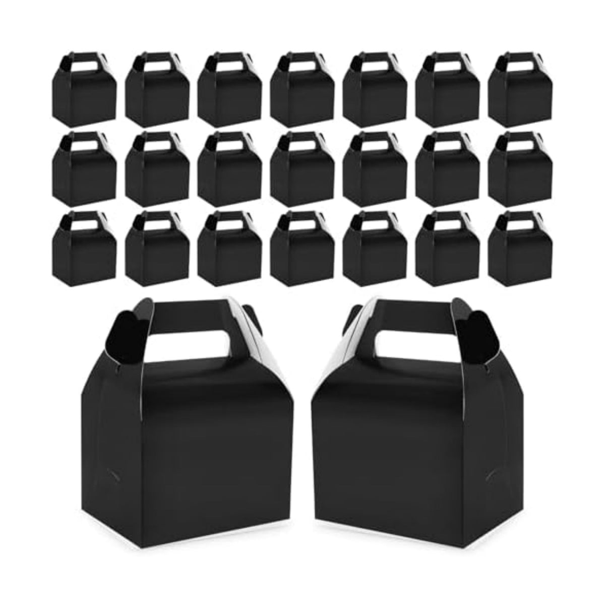 Hxezoc 24 Pieces Black Party Favor Boxes Gable Candy Treat Box Folding Paper Gift Box with Handles for Baby Showers Birthday Party Wedding Decoration Supplies