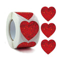 500PCS Valentines Red Heart Stickers Roll 1in Metallic Sparkling Stickers Self Adhesive Waterproof Reflective Heart Sticker Love Decorative Labels for Valentine's Day Envelopes Decorations