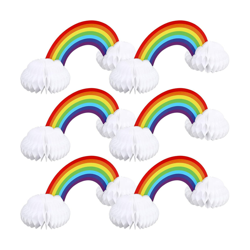 JULMELON 6Pcs Rainbow Party Decorations, Honeycomb Centerpieces for Tables