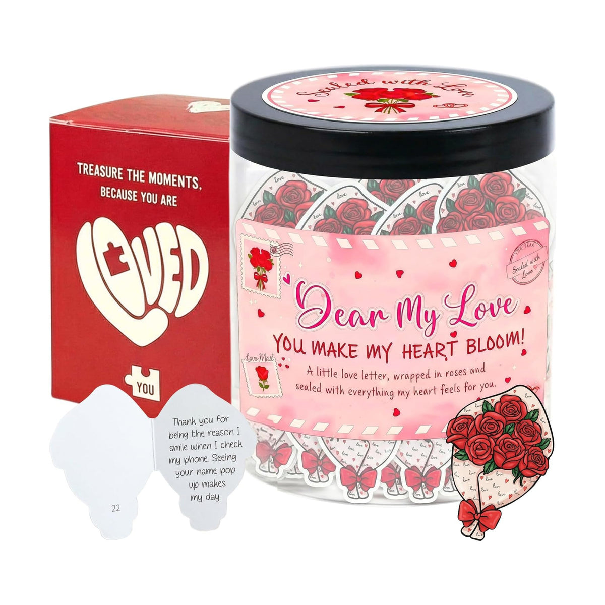 Love Notes Jar with 60 Romantic Messages - Valentines Day Gifts for Him, Her - Romantic Long Distance Relationship Gifts for Him, Her - Sweet Love Keepsake for Couples, Gift-Ready Jar