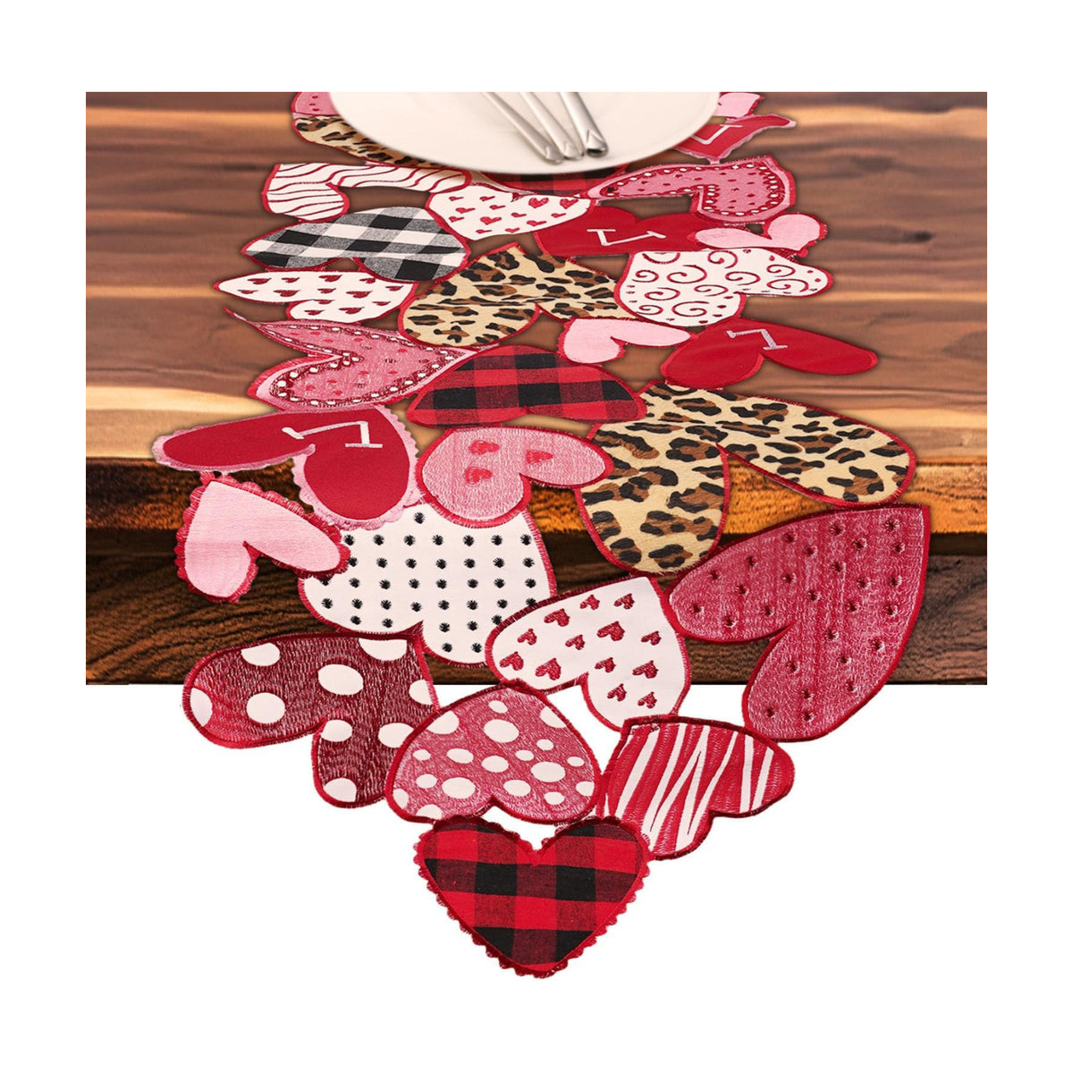 Valentines Day Table Runner 36 Inches Long Embroidered Heart Decor