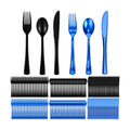 Minatee 180 Pcs Black and Blue Graduation Plastic Silverware Heavy Duty Cutlery Sets Disposable Utensils for Holiday Birthday Themed Party Supplies, 60 of Each Forks Knives Spoons