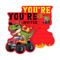 Red Truck Birthday Party Invitations, Dinosaurs Monster Truck Shaped Invitations for Kids Boys, Monster Truck Theme Birthday Party Decorations Supplies Favors, 20 Set Invites Cards with Envelopes