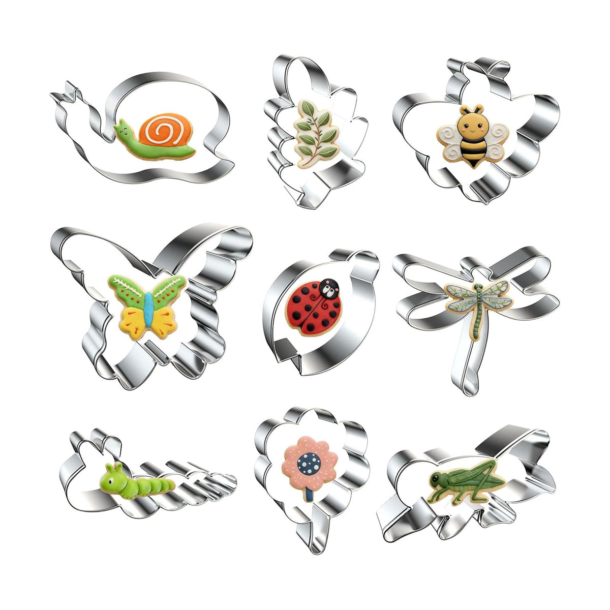 9 Pcs Insect Cookie Cutters Set Stainless Steel Butterfly Bee Biscuit Molds