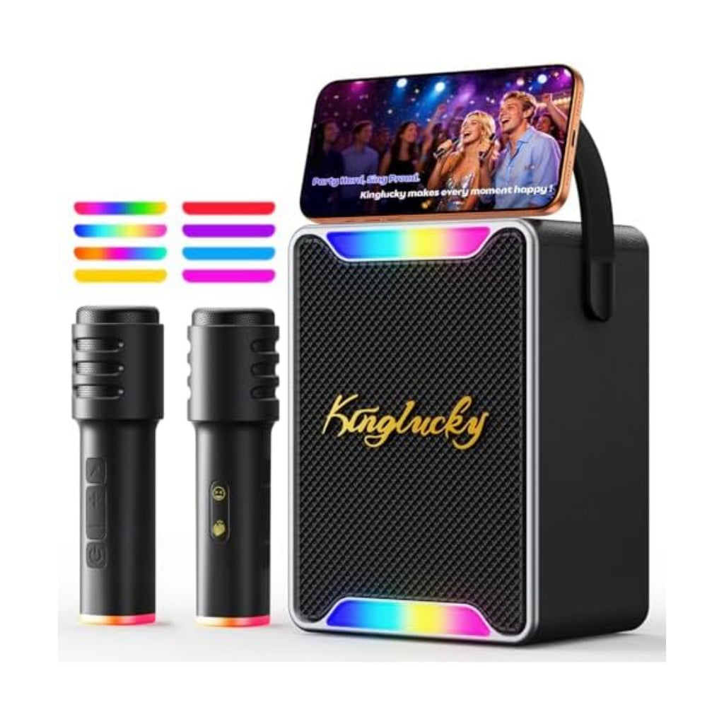 Portable Karaoke Machine for Kids Adults, Singing Machine Karaoke with 2 Wireless Microphones for Home Outdoor, Bluetooth 6.0, Voice Changer LED Lights Party Entertainment, Gift for Women Men Kids