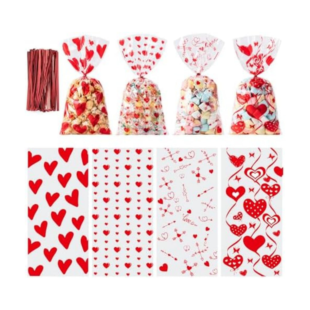 Valentines Cellophane Bags 120pcs Valentines Candy Bags with 140pcs Twists