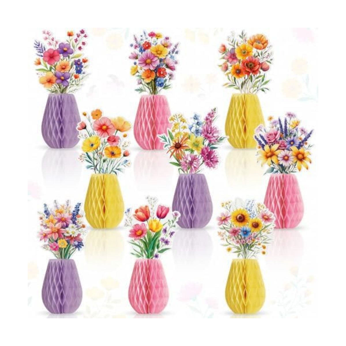 AmazingSpark 9 Pcs Summer Wildflower Honeycomb Table Centerpieces Baby Shower Birthday Party Decorations Floral Table Centerpieces Wildflower Paper Honeycomb Decor for Home Office