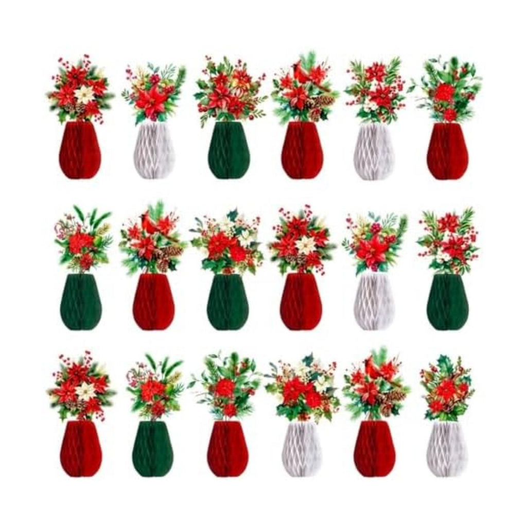 AmazingSpark 18 Pcs Christmas Honeycomb Table Decor Paper Poinsettia