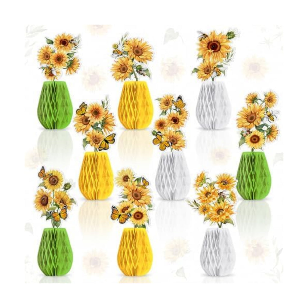 AmazingSpark 9 Pcs Sunflower Honeycomb Table Decorations Summer Centerpieces for Table Baby Shower Birthday Party Decor Yellow Honeycomb Centerpieces for Home Office