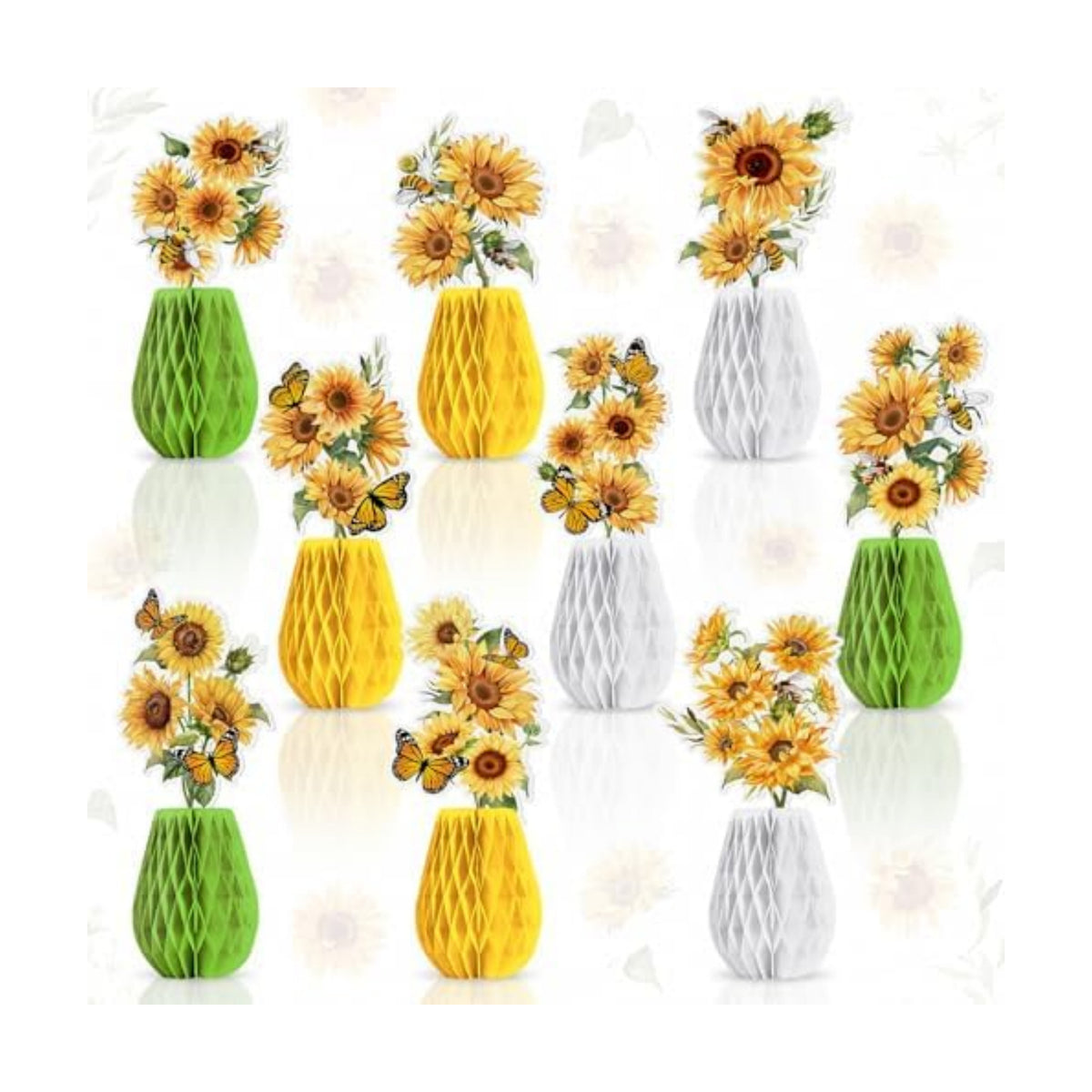 AmazingSpark 9 Pcs Sunflower Honeycomb Table Decorations Summer Centerpieces for Table Baby Shower Birthday Party Decor Yellow Honeycomb Centerpieces for Home Office