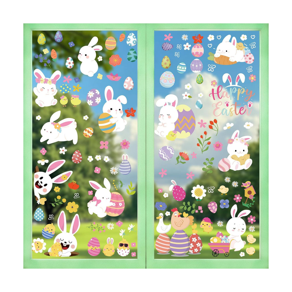 9 Sheets Easter Window Clings for Kids, 134 Pcs Cute Bunny Chick Egg Window Stickers, Static Spring Easter Decorations for Home, Classroom & Party Windows