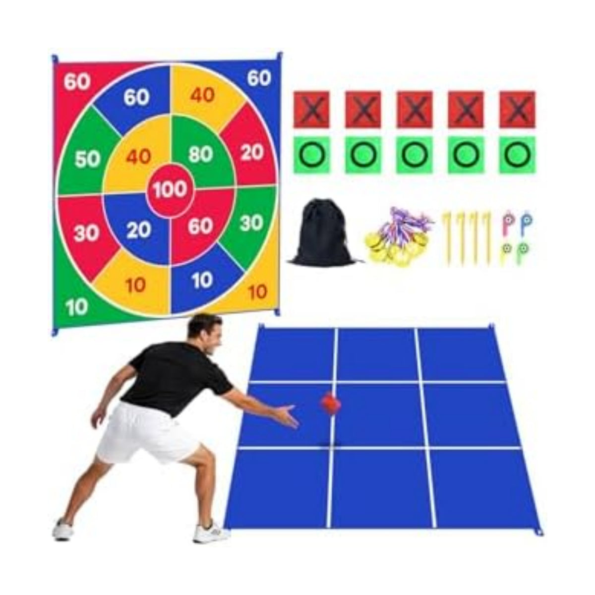 2-in-1 Giant Tic Tac Toe Game Bean Bag Toss Games, 4.5FT Double-Sided Large Tic Tac Toe Game with 10 Pcs Bean Bags, Outdoor Games for Adults and Family Lawn Yard Carnival Field Day Party