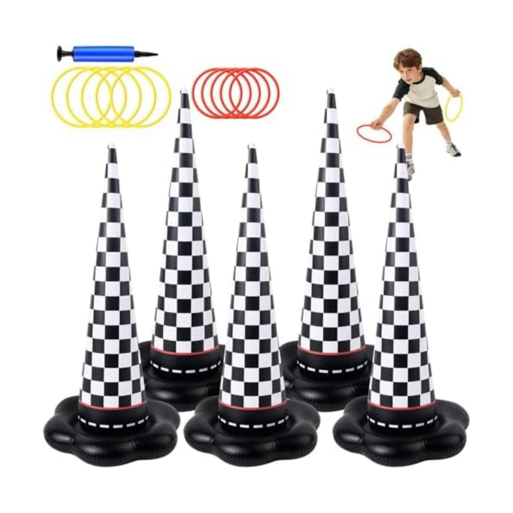 5 Pack Inflatable Race Car Ring Toss Game, Birthday Party Games for Kids
