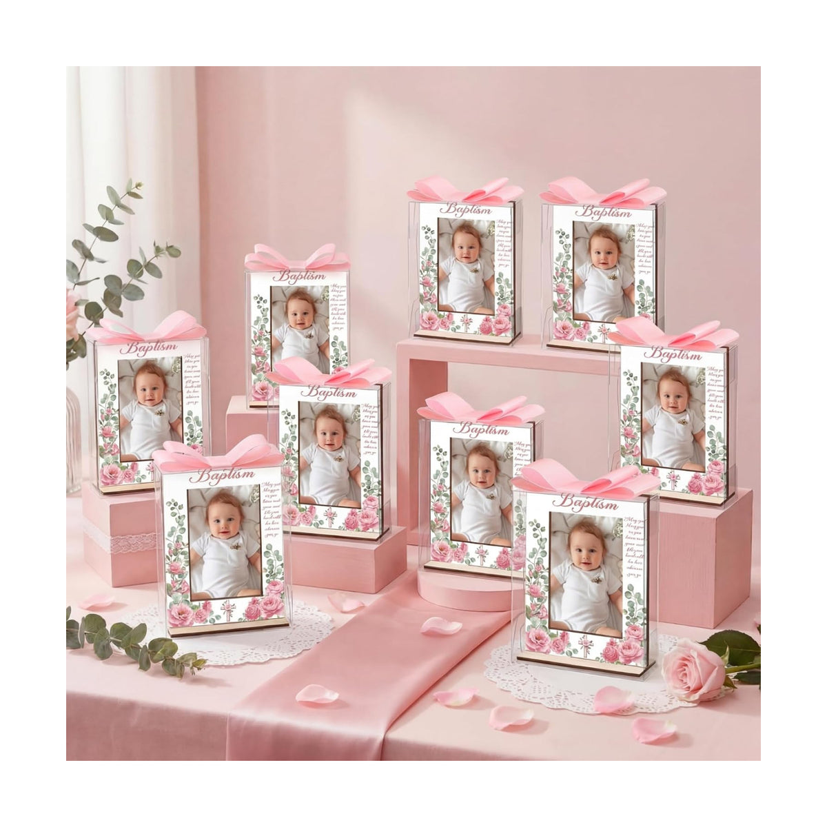 Vercraft 12 Set Baptism Picture Frame Catholic Baptism Gifts, Pink