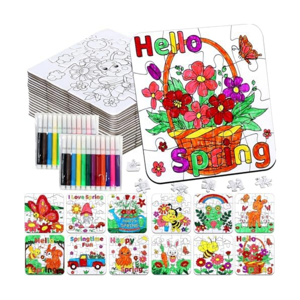 24Pcs Spring Arts and Crafts for Kids & Adults Bulk, Spring DIY Craft Puzzle Kit with Flower Butterfly Bee Bunny, Easter Activities Jigsaw for Classroom Party Favors April Gift Break Projects Supplies