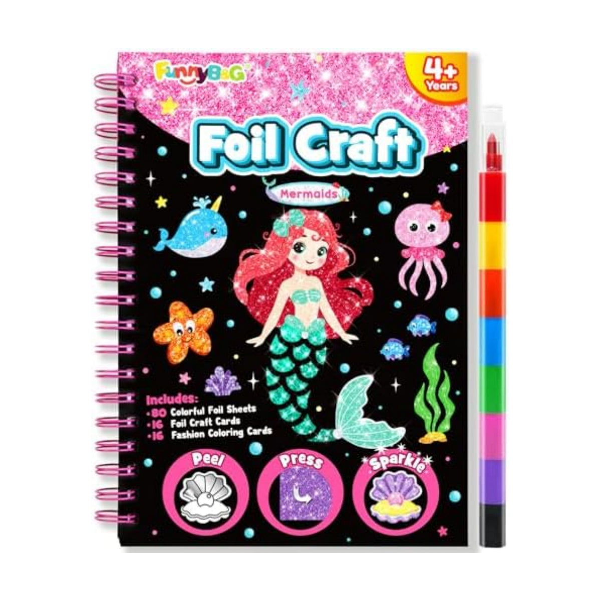FUNNYB&G Foil Art Craft Kit for Kids, Sparkly Birthday Gift Toy for Girls