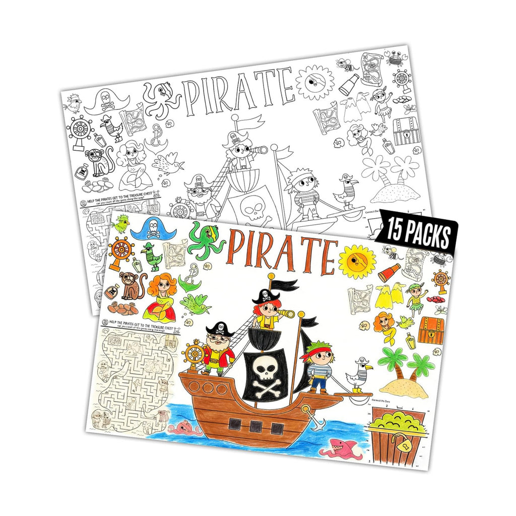 Pirates Crafts for Kids 15Packs 17X11Inches Coloring Placemats with Thankful - Fall Art Activities for Friendsgiving, Preschool & Kindergarten Projects for Toddlers,Kids, Girls & Boys
