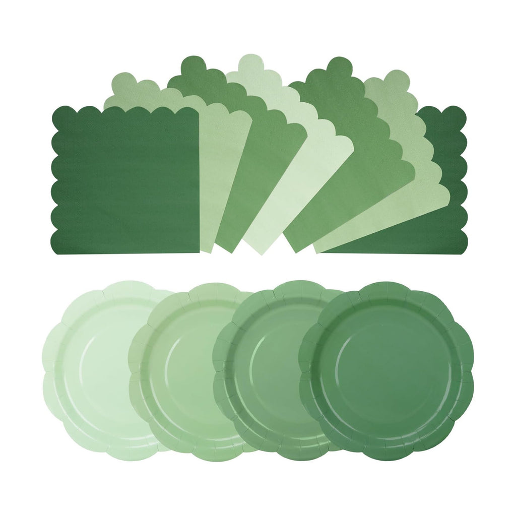 96pcs Green Plates and Napkins Party Supplies,Gradient Green Disposable Tableware Include 9" Scalloped Plates and Napkins for Wedding,Baby Bridal Shower,Birthday,48 Guests