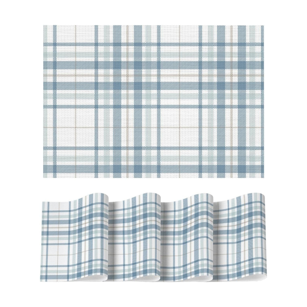 Artoid Mode Buffalo Plaid Vinyl Placemats Set of 4, 12x18 Inch Washable Non-Slip Heat Resistant Plastic Place Mats for Party Dining Table, White/Blue