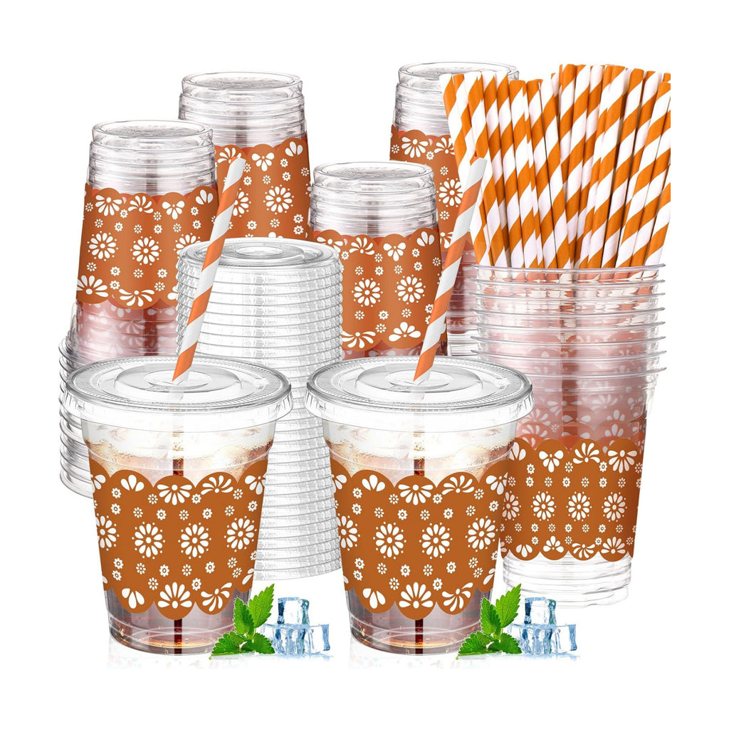 Jingmore 50 Pcs Mexican Cielito Lindo Plastic Cups Ghost Brown and White