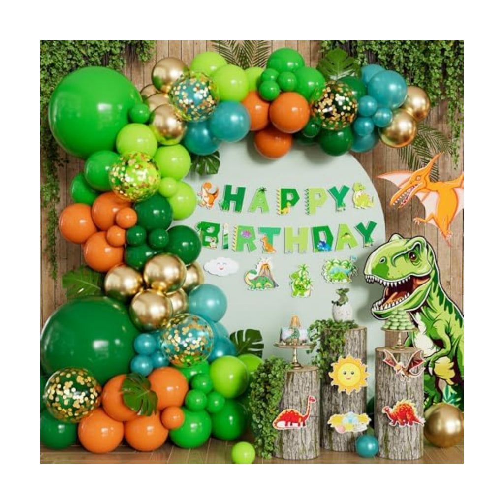 Dinosaur Balloon Arch Garland Kit, 144PCS Dinosaur Birthday Party Decorations with Dino Banner & Happy Birthday Banner, Jungle Balloons for Kids Boys Dino Jungle Safari Birthday Baby Shower Party