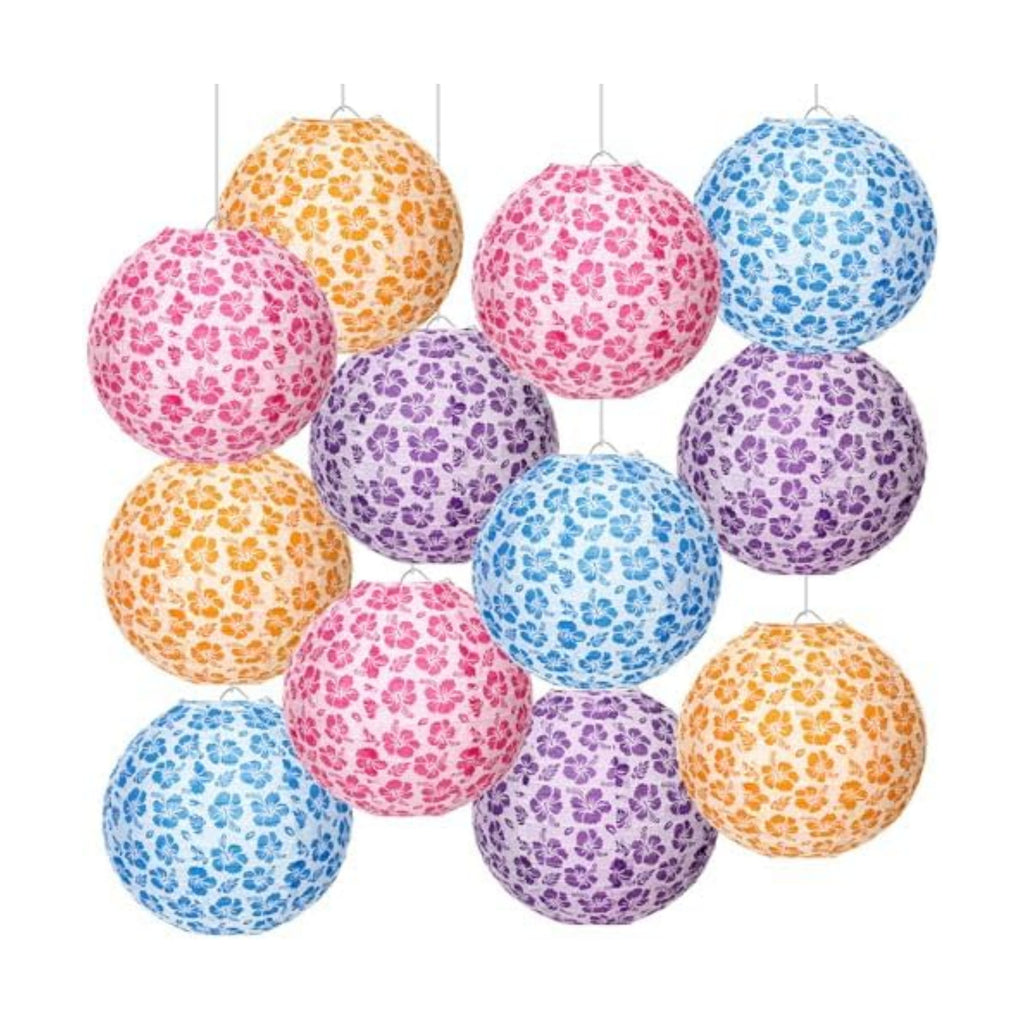 Baquler 12 Pcs Hibiscus Hanging Lanterns Decorations, Bright Colors