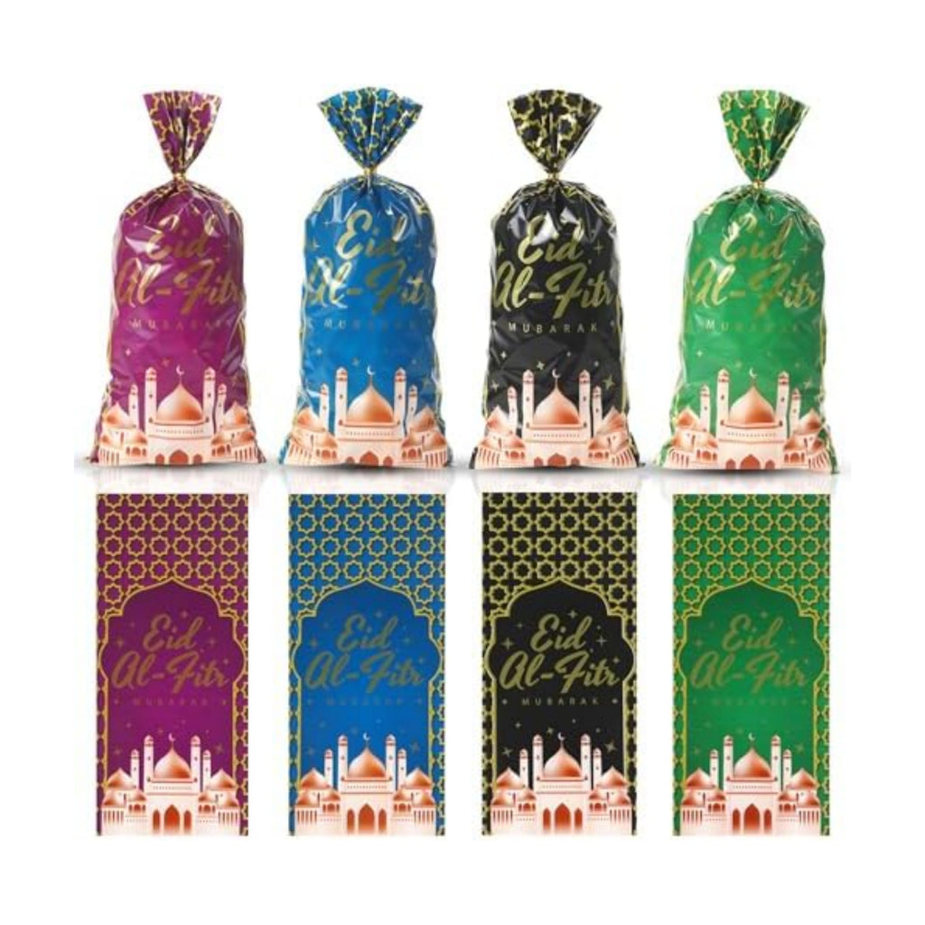 eowqeiur 100 PCS Eid Goodie Bags(5x11 Inch) with Ties for Candy Goodie Treat Snack Goody Cookie Small Gifts Wrap Ramadan Baggies Pouch Eid Mubarak Party Favors Supplies Decor