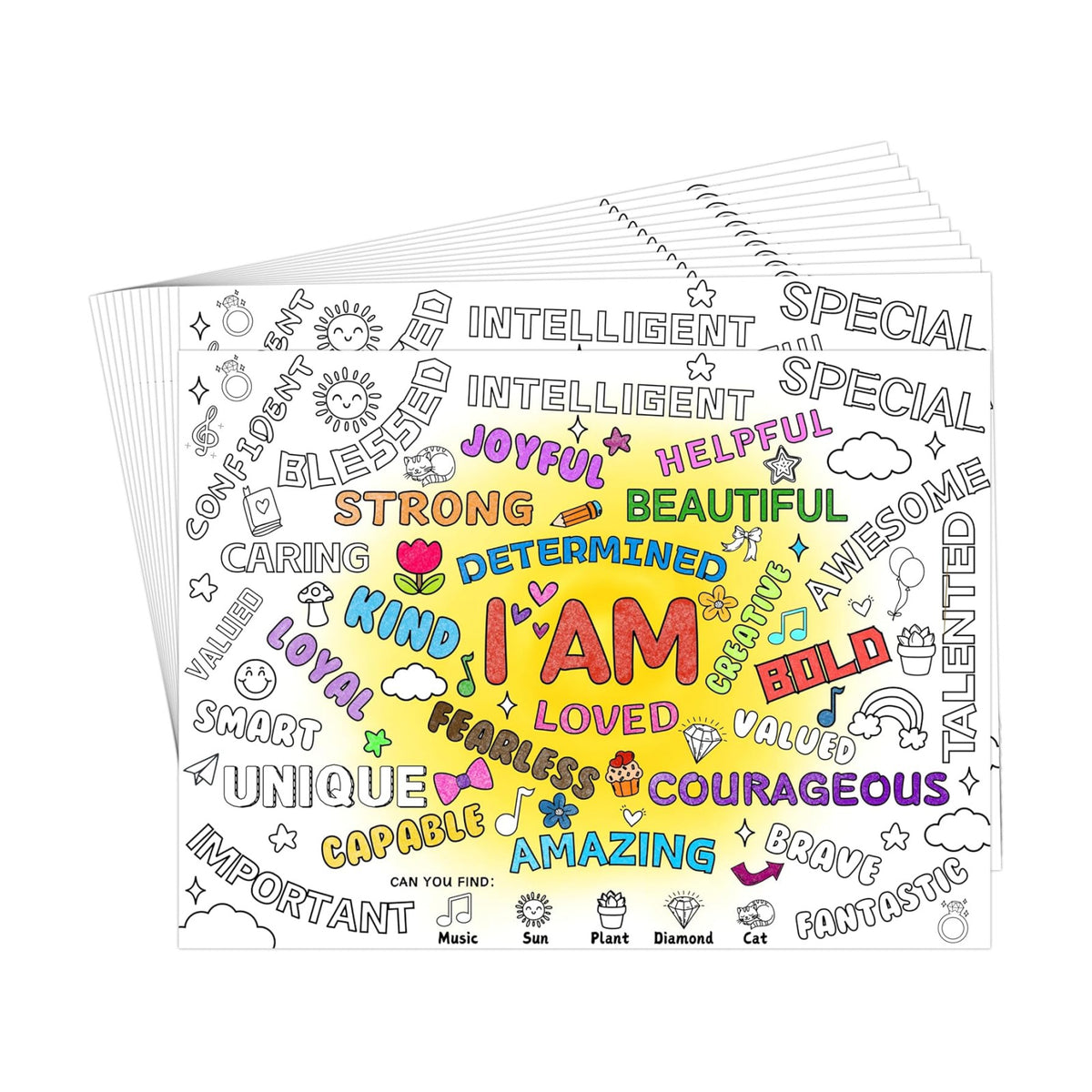 45pcs Positive Affirmations Disposable Coloring Placemats Motivational Crafts for Kids Classroom Mindfulness Activity Coloring Poster Empowering Party Supplies Paper Table Mats