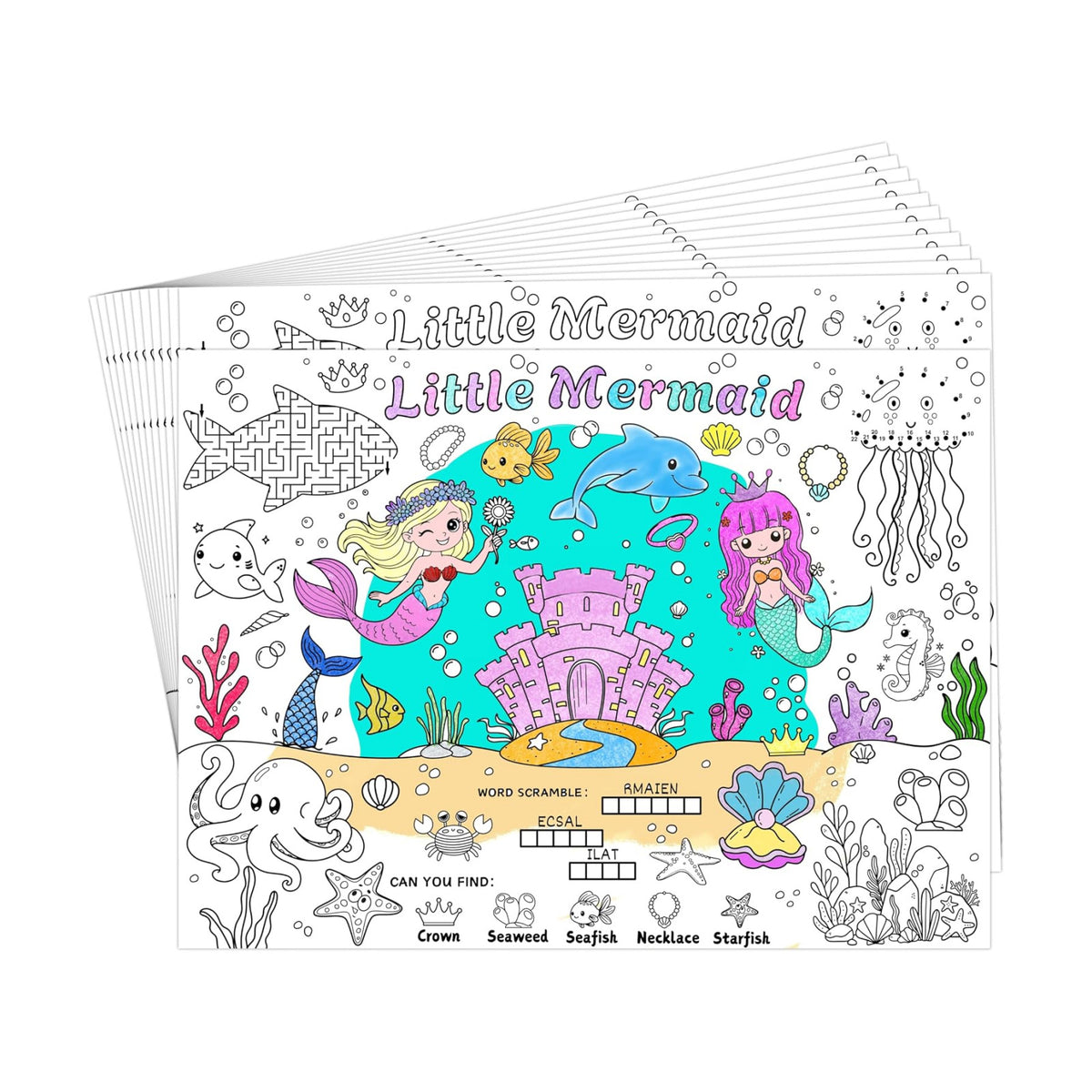 45pcs Mermaid Disposable Coloring Placemats Magical Mermaid Crafts for Kids Party Favors Coloring Poster Princess Birthday Party Supplies Classroom Activities Paper Table Mats