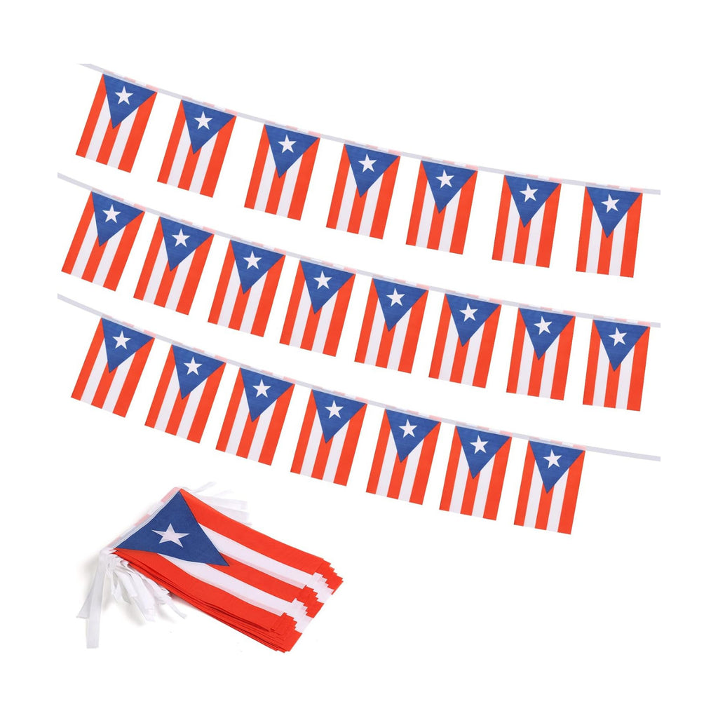 Puerto Rico Flag Banner, Small Mini Puerto Rican Flags Patriotic Decoration for Party, Classroom, Sports Events, 33 Feet 30 Flags