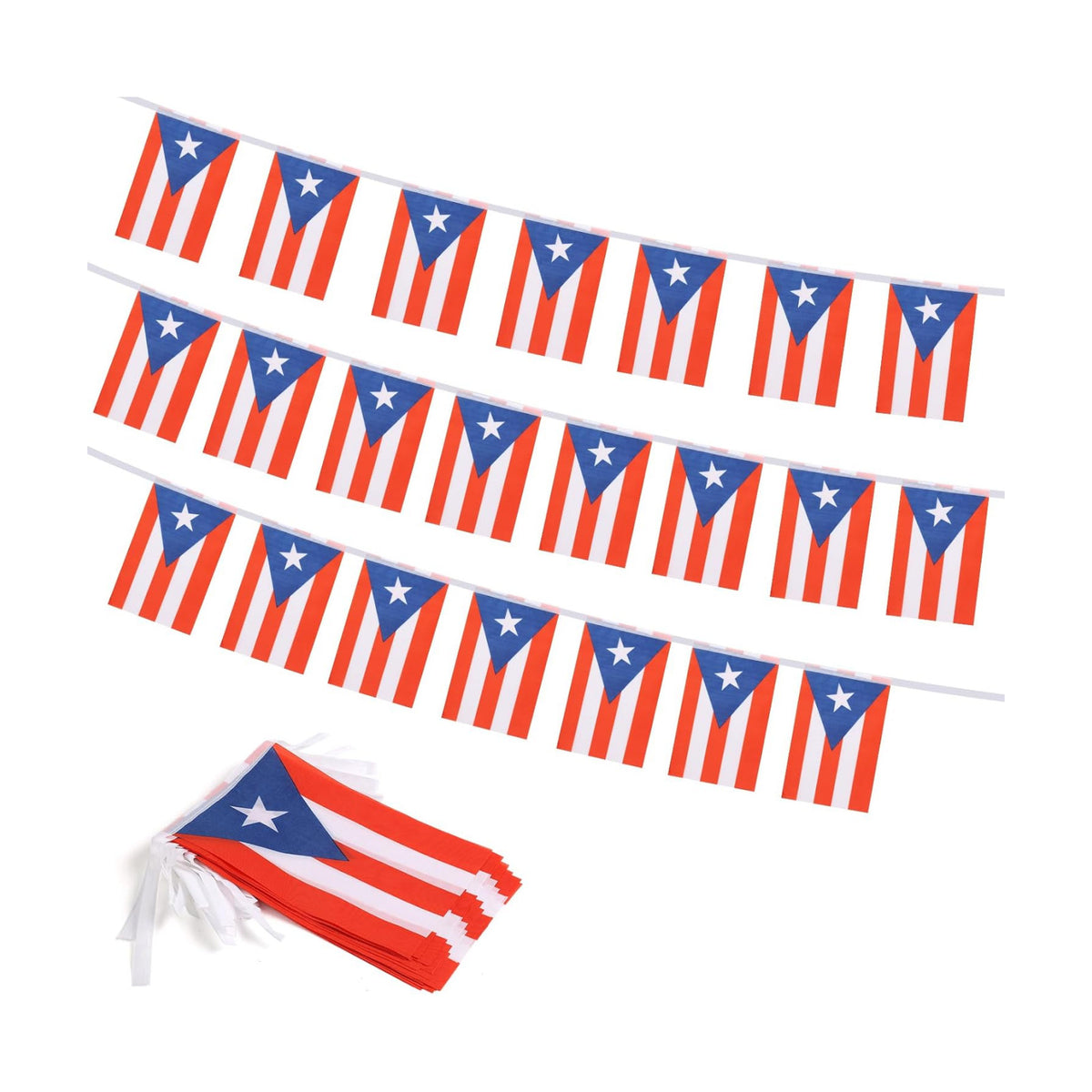 Puerto Rico Flag Banner, Small Mini Puerto Rican Flags Patriotic Decoration for Party, Classroom, Sports Events, 33 Feet 30 Flags