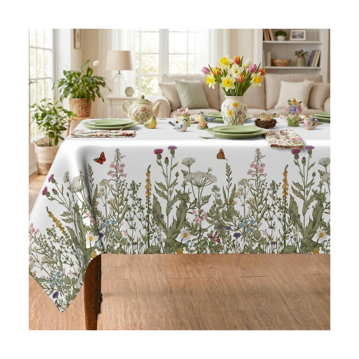Spring Tablecloth 60x120 Inch, Spring Wild Flowers Floral Decorations for Home Table Cloth Rectangle Decor Tablecloths Polyester for Picnic Party Dinner