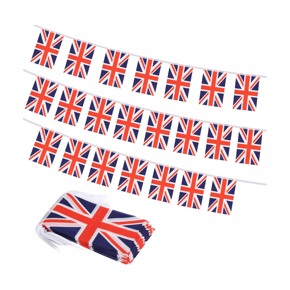 Union Jack British Flag Banner, Small Mini United Kingdom Britain Flags Patriotic Decoration for Party, Classroom, Sports Events, 33 Feet 30 Flags