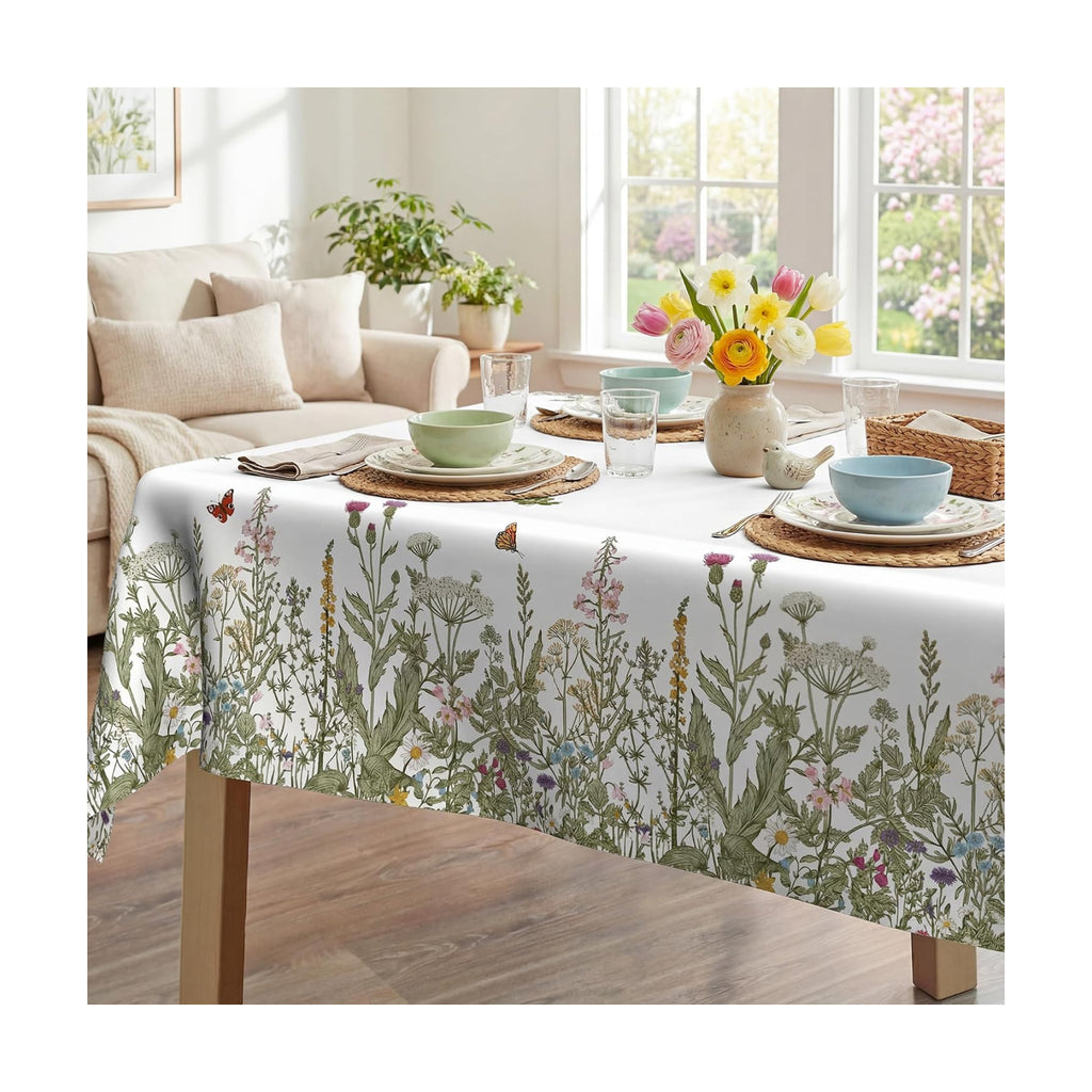 Spring Floral Tablecloth 60x104 Inch, Spring Wild Flowers Floral Decorations for Home Table Cloth Rectangle Decor Tablecloths Polyester for Picnic Party Dinner