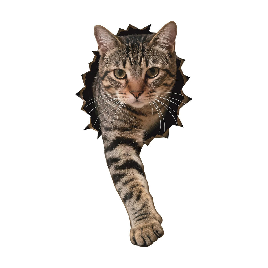 FLFK Cute Cat Wall Decal - Removable Peel and Stick Cat Sticker with 3D Effect for Toilet Kitchen Offices Locker Car Decor, Tabby Breaking Through