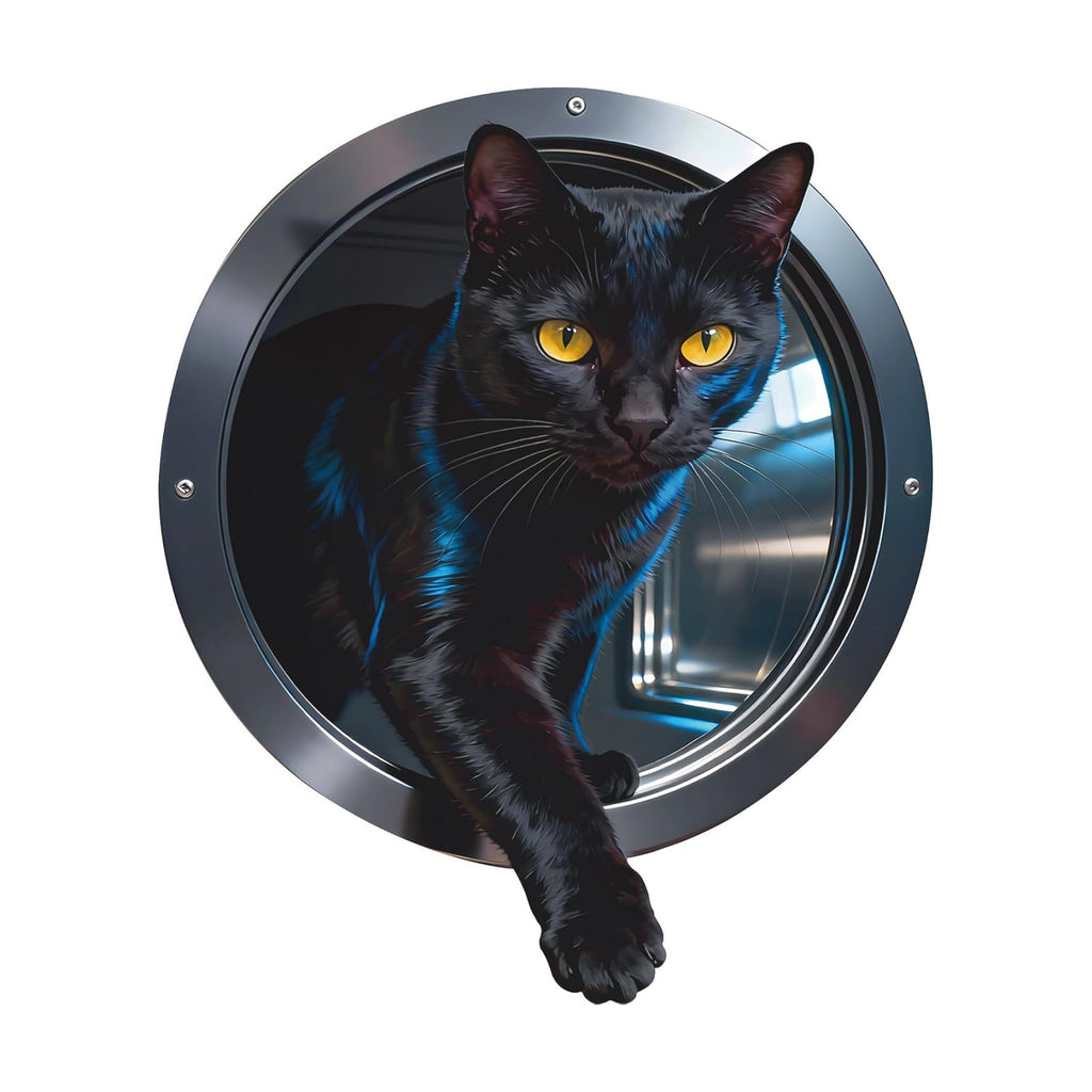 FLFK Cute Cat Wall Decal - Removable Peel and Stick Wall Sticker with 3D Effect for Toilet Kitchen Offices, Black Cat Stepping Out