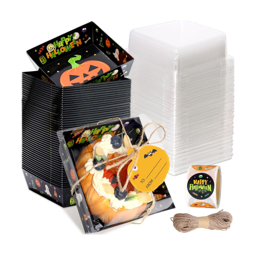 WorldBazaar 50PCS Halloween Charcuterie Boxes with Clear Lids Box
