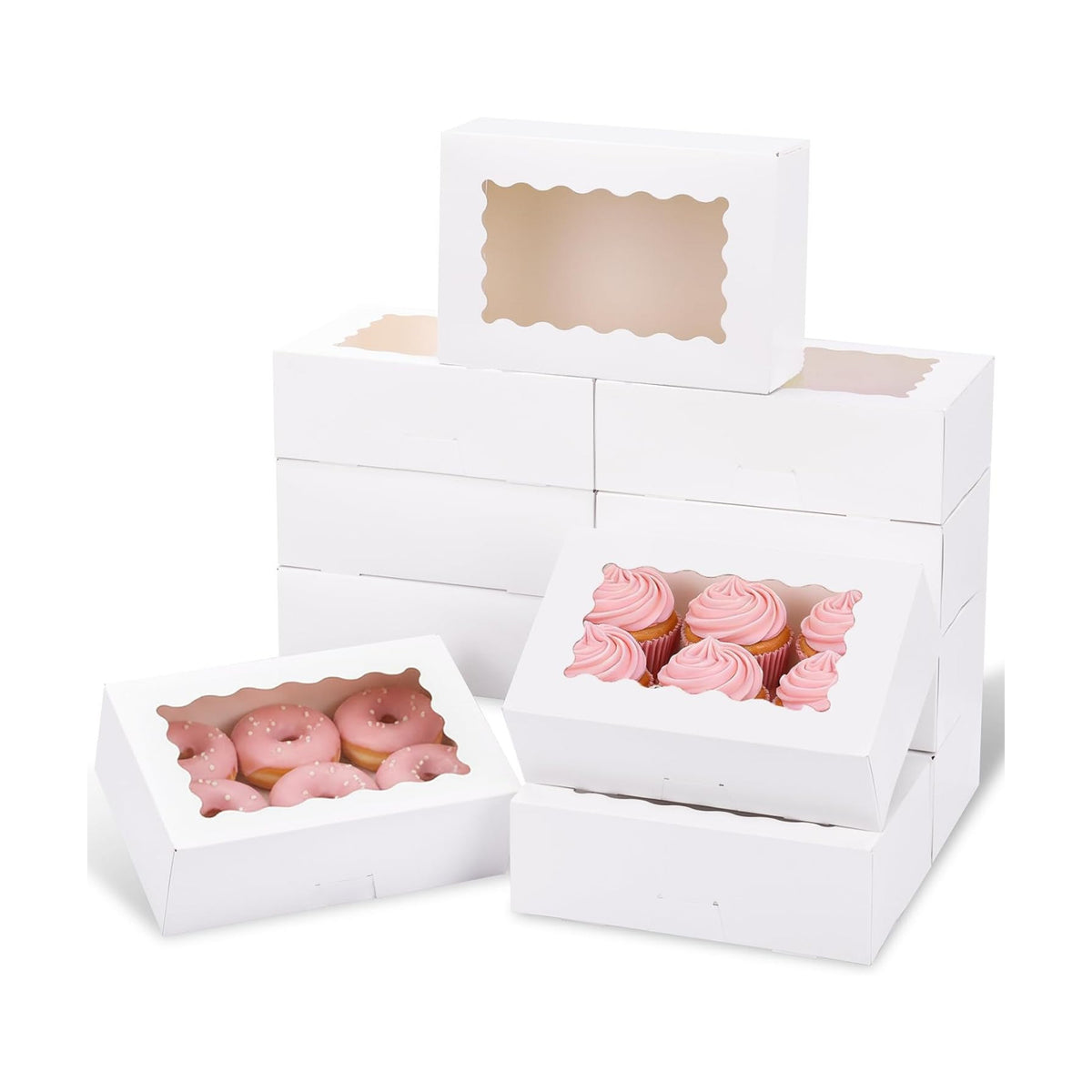 Moretoes 45pcs Cookie Boxes with Window, 9x6x3in Auto-Popup Bakery Boxes