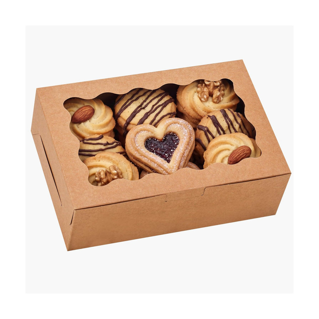 Moretoes 10pcs Cookie Boxes with Window, 9x6x3 In Brown Bakery Boxes