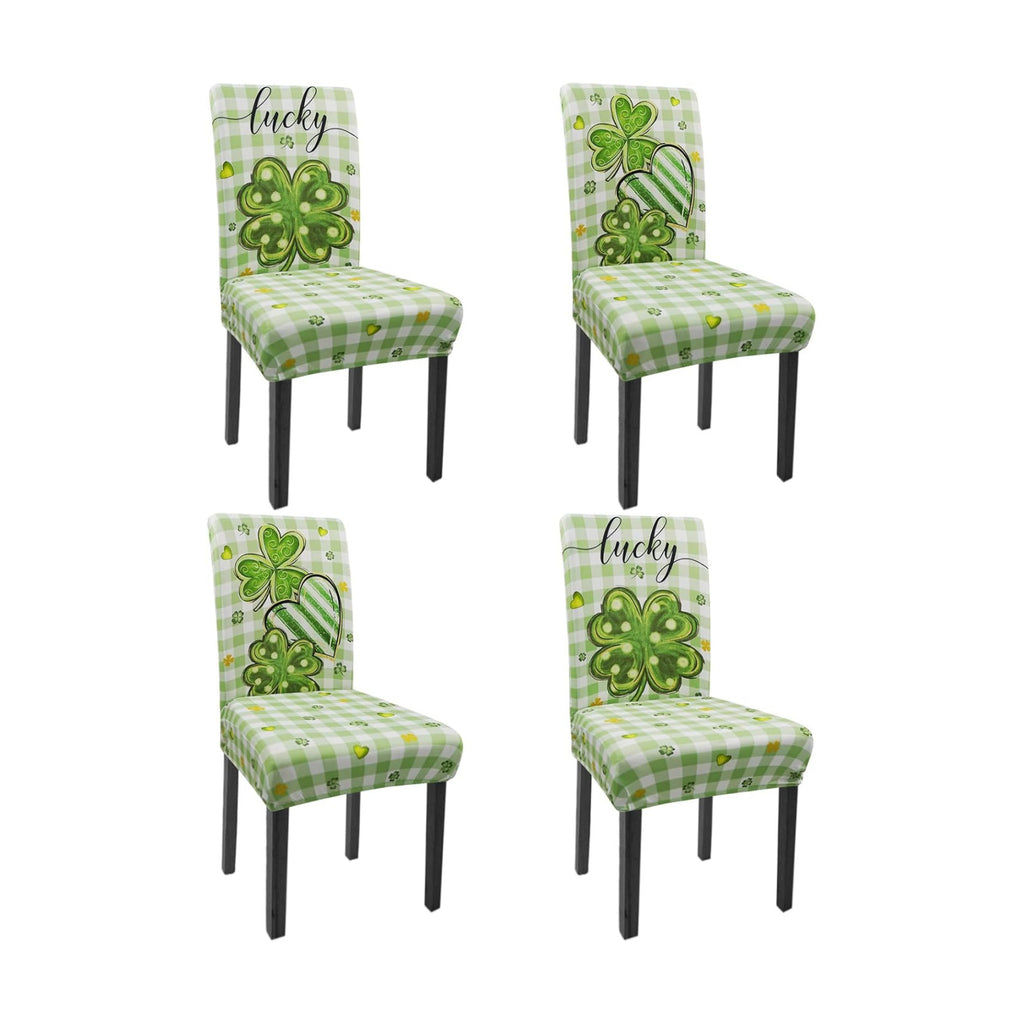St. Patricks Day Chair Covers Set of 4 Green Shamrock Parsons Slipcovers