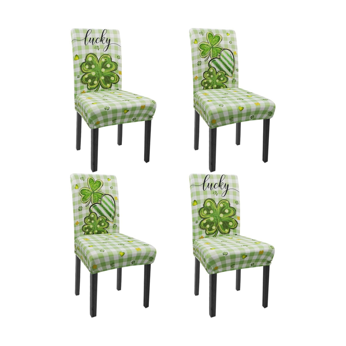 St. Patricks Day Chair Covers Set of 4 Green Shamrock Parsons Slipcovers