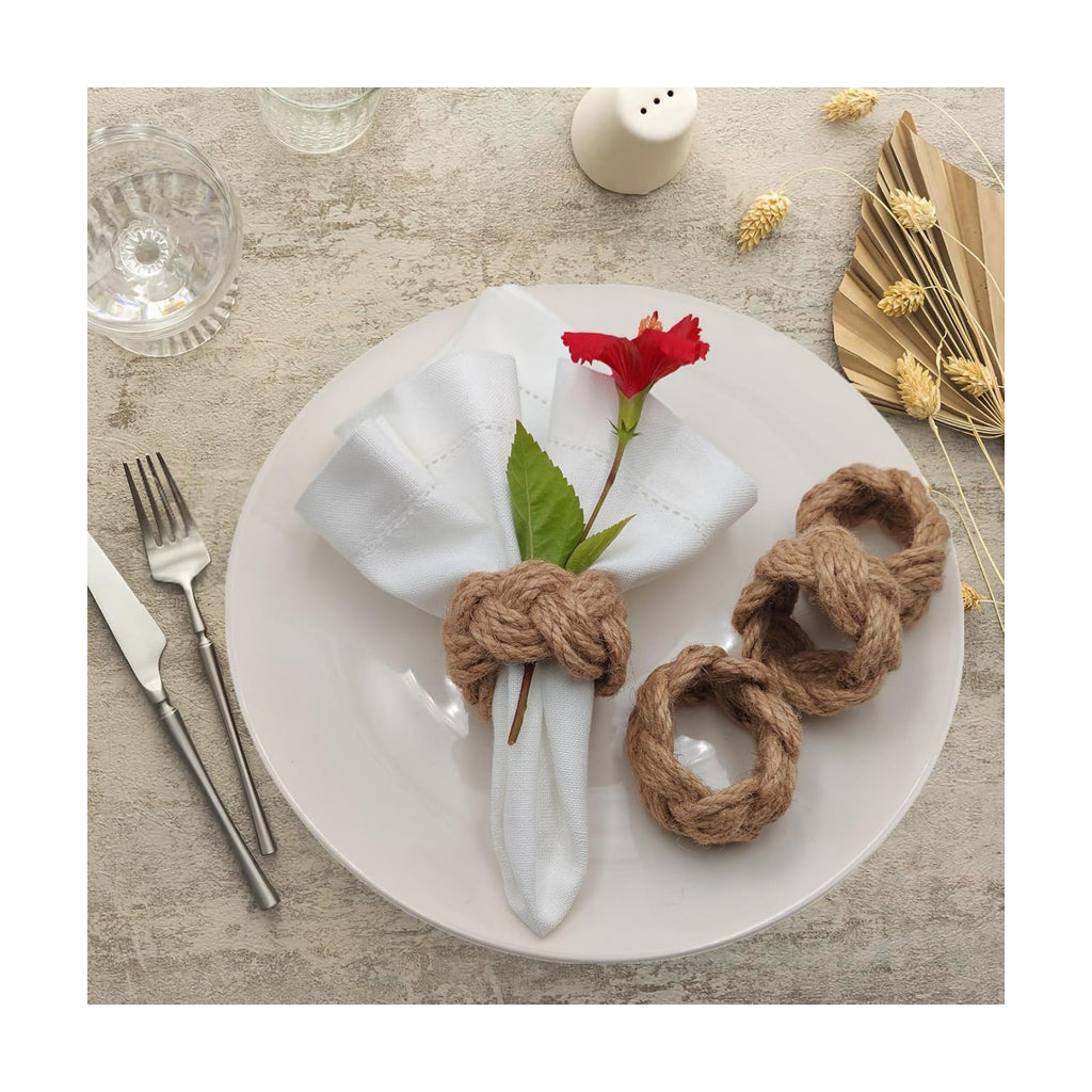 Woven Napkin Rings Set of 24, Natural Cotton Yute Napkin Holder Brown