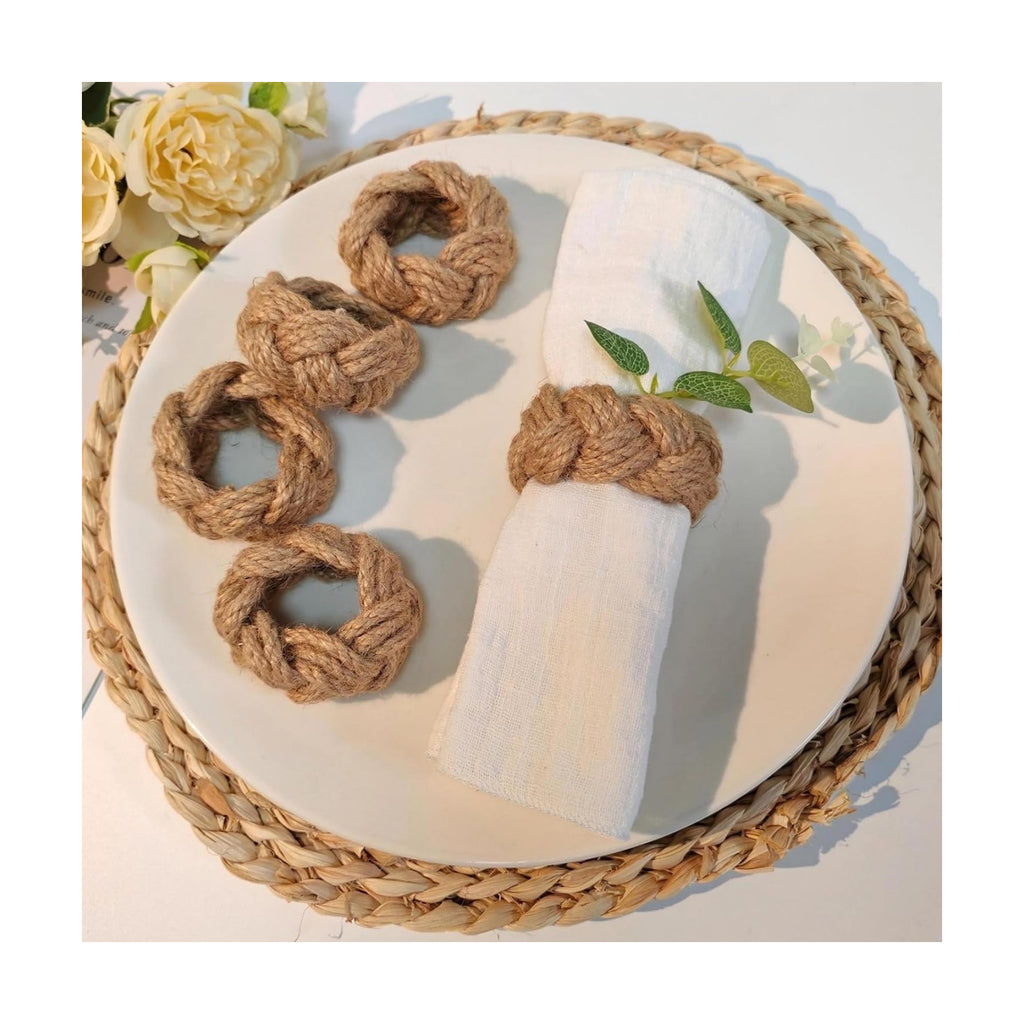Woven Napkin Rings Set of 12, Natural Cotton Yute Napkin Holder Brown