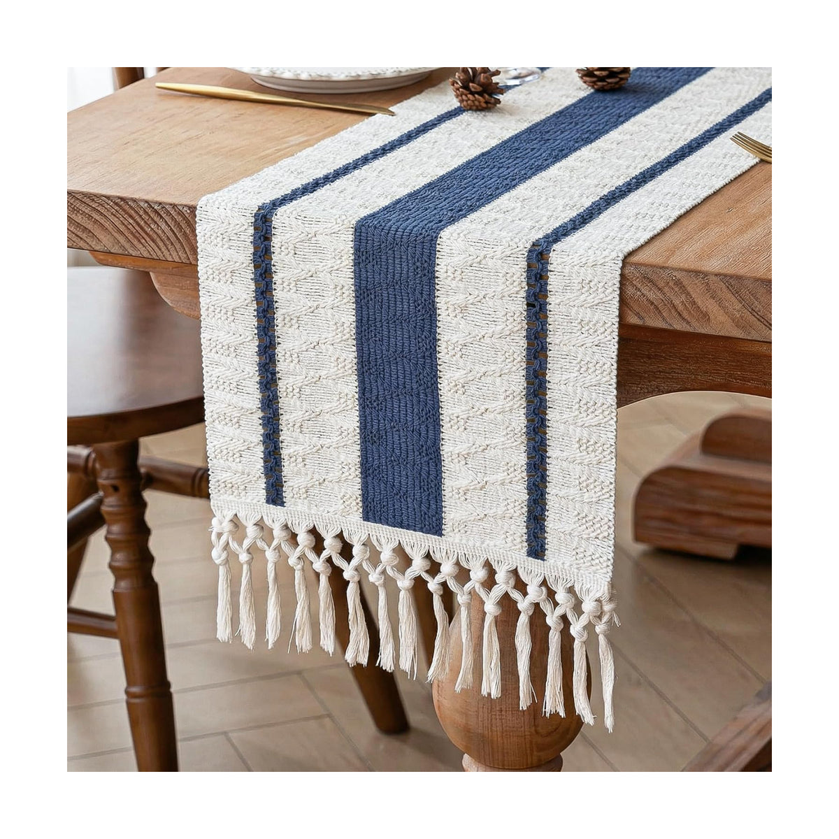 FEXIA Boho Table Runner with Tassels for Fall Home Decor 12x72 Blue Decor